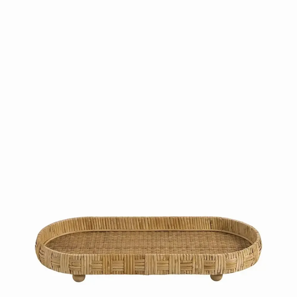 Decorative objects - Set of 2 ELYA natural rattan trays 54x26 and 46x21  - BLANC D'IVOIRE