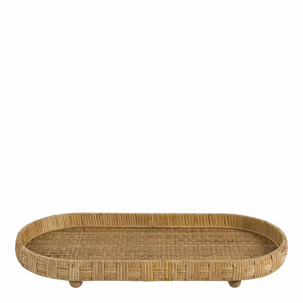 Decorative objects - Set of 2 ELYA natural rattan trays 54x26 and 46x21  - BLANC D'IVOIRE