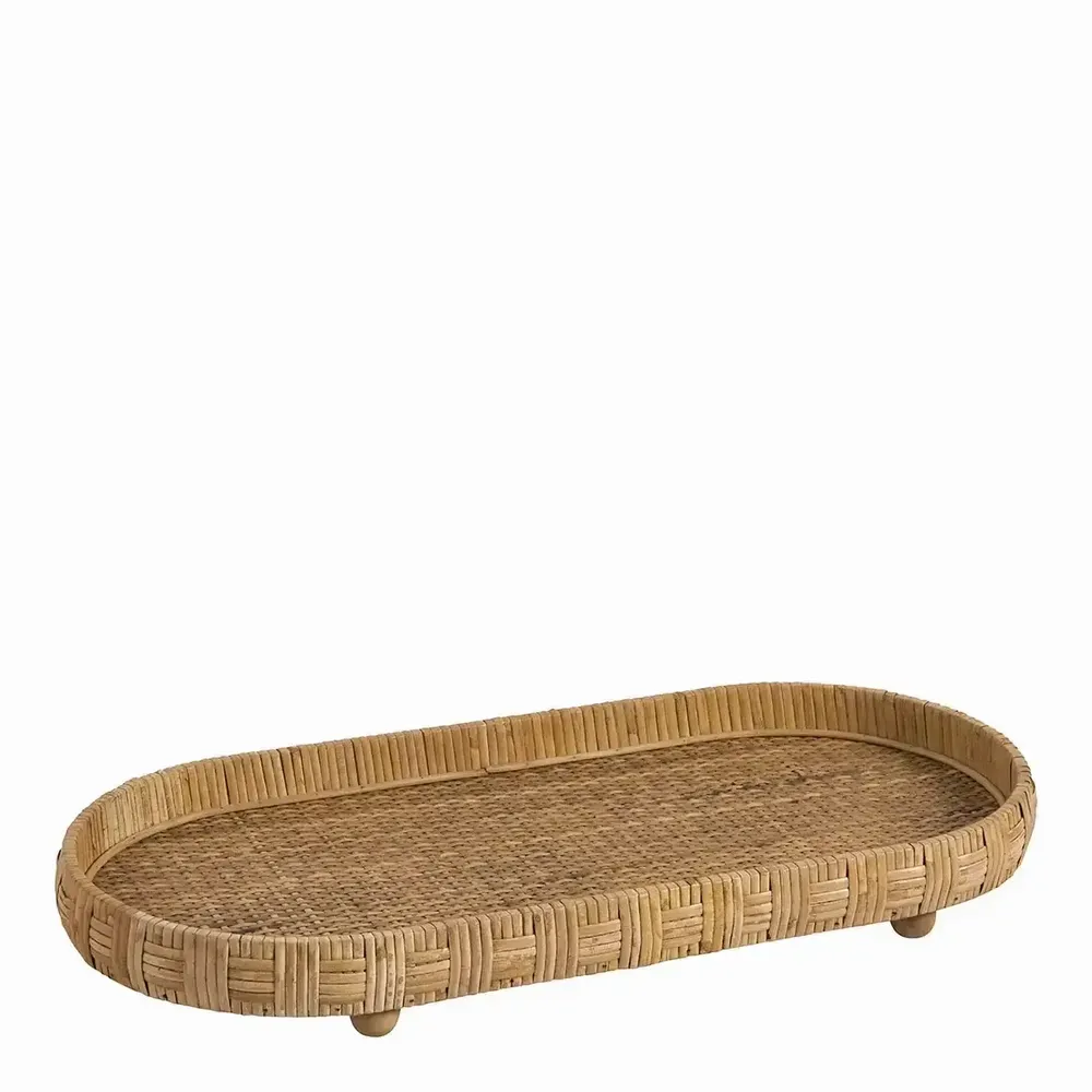 Decorative objects - Set of 2 ELYA natural rattan trays 54x26 and 46x21  - BLANC D'IVOIRE