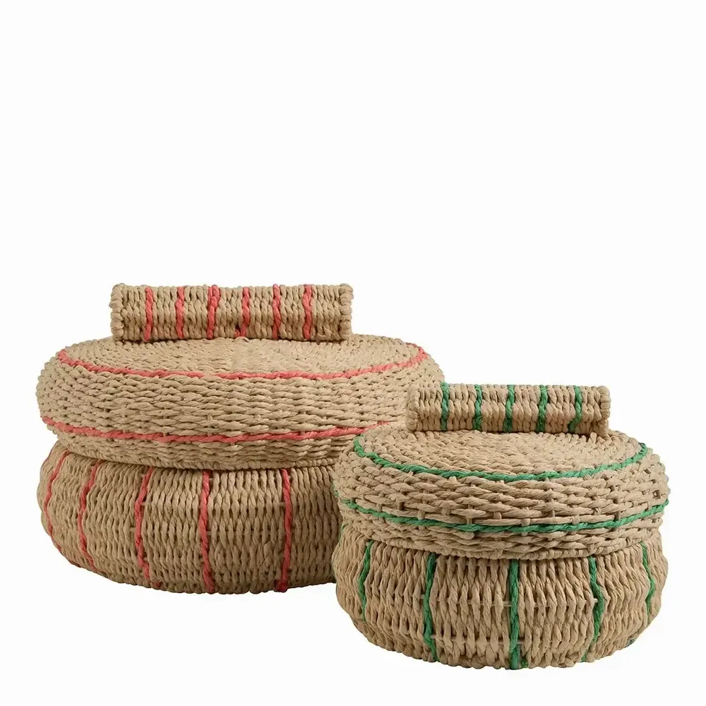Decorative objects - Set of 2 HOKA boxes of natural coral and green paper rope dia 33x21 and 24x17 - BLANC D'IVOIRE