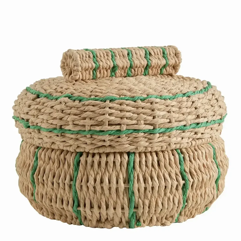 Decorative objects - Set of 2 HOKA boxes of natural coral and green paper rope dia 33x21 and 24x17 - BLANC D'IVOIRE