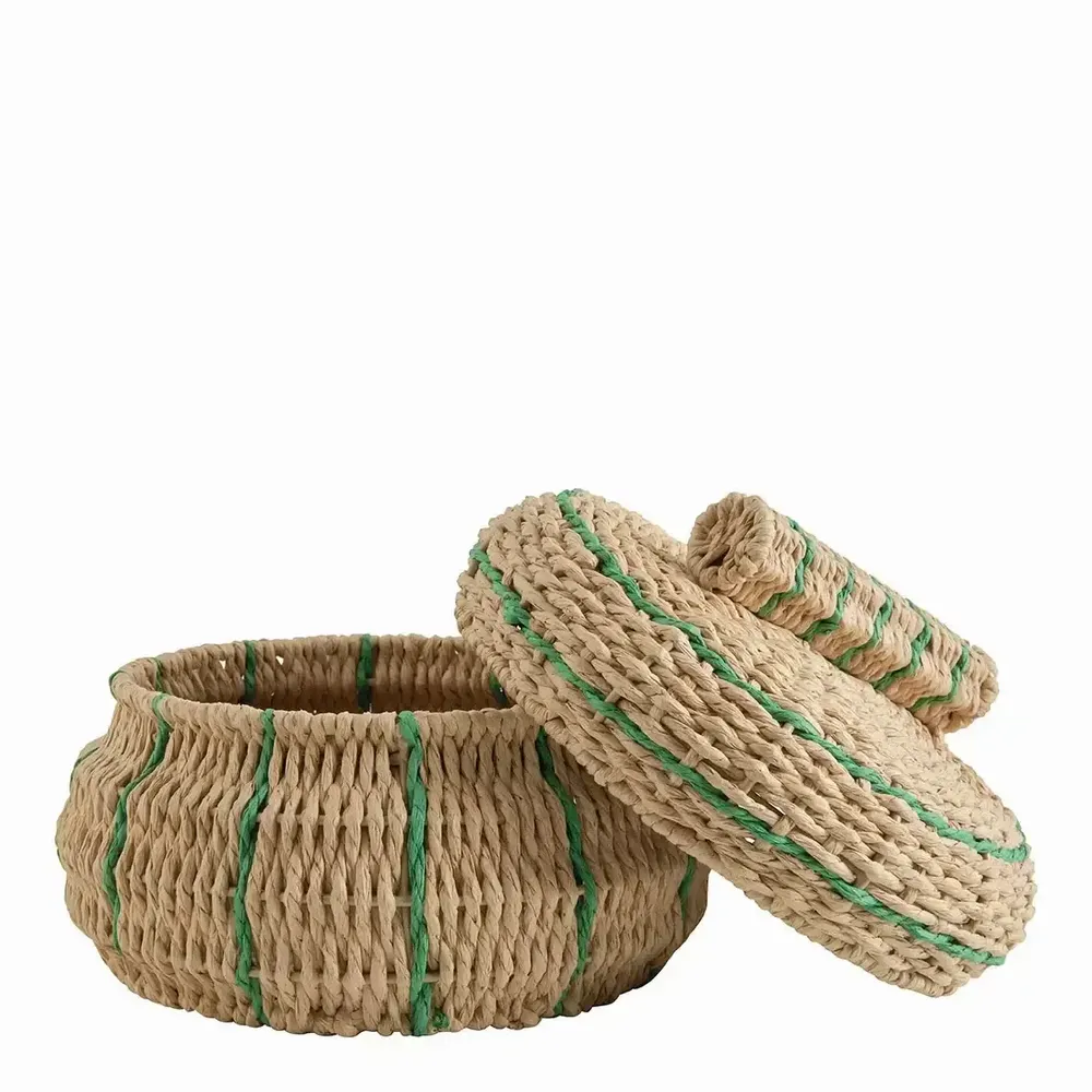 Decorative objects - Set of 2 HOKA boxes of natural coral and green paper rope dia 33x21 and 24x17 - BLANC D'IVOIRE