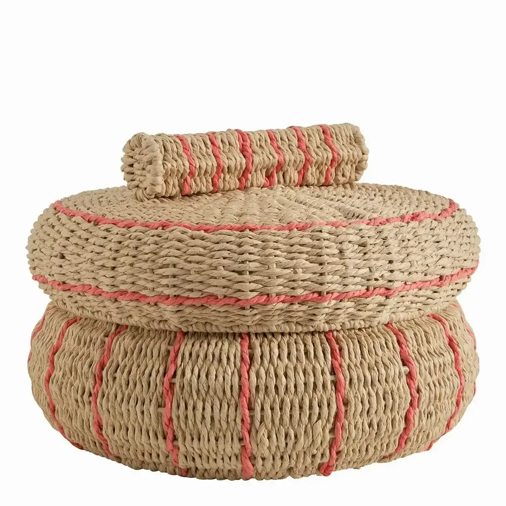 Decorative objects - Set of 2 HOKA boxes of natural coral and green paper rope dia 33x21 and 24x17 - BLANC D'IVOIRE