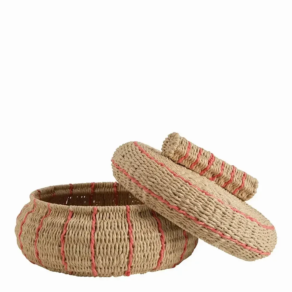 Decorative objects - Set of 2 HOKA boxes of natural coral and green paper rope dia 33x21 and 24x17 - BLANC D'IVOIRE