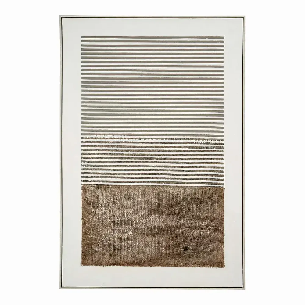 Tableaux - Tableau RIVIERA collage et peinture à l'huile blanc et beige 80x120 - BLANC D'IVOIRE