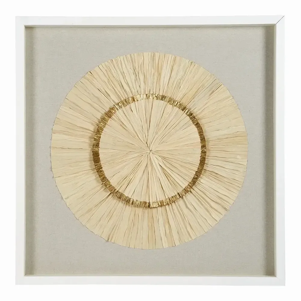 Paintings - ROSACE wall decoration ecru and gold pleated palm leaves 80x80 - BLANC D'IVOIRE