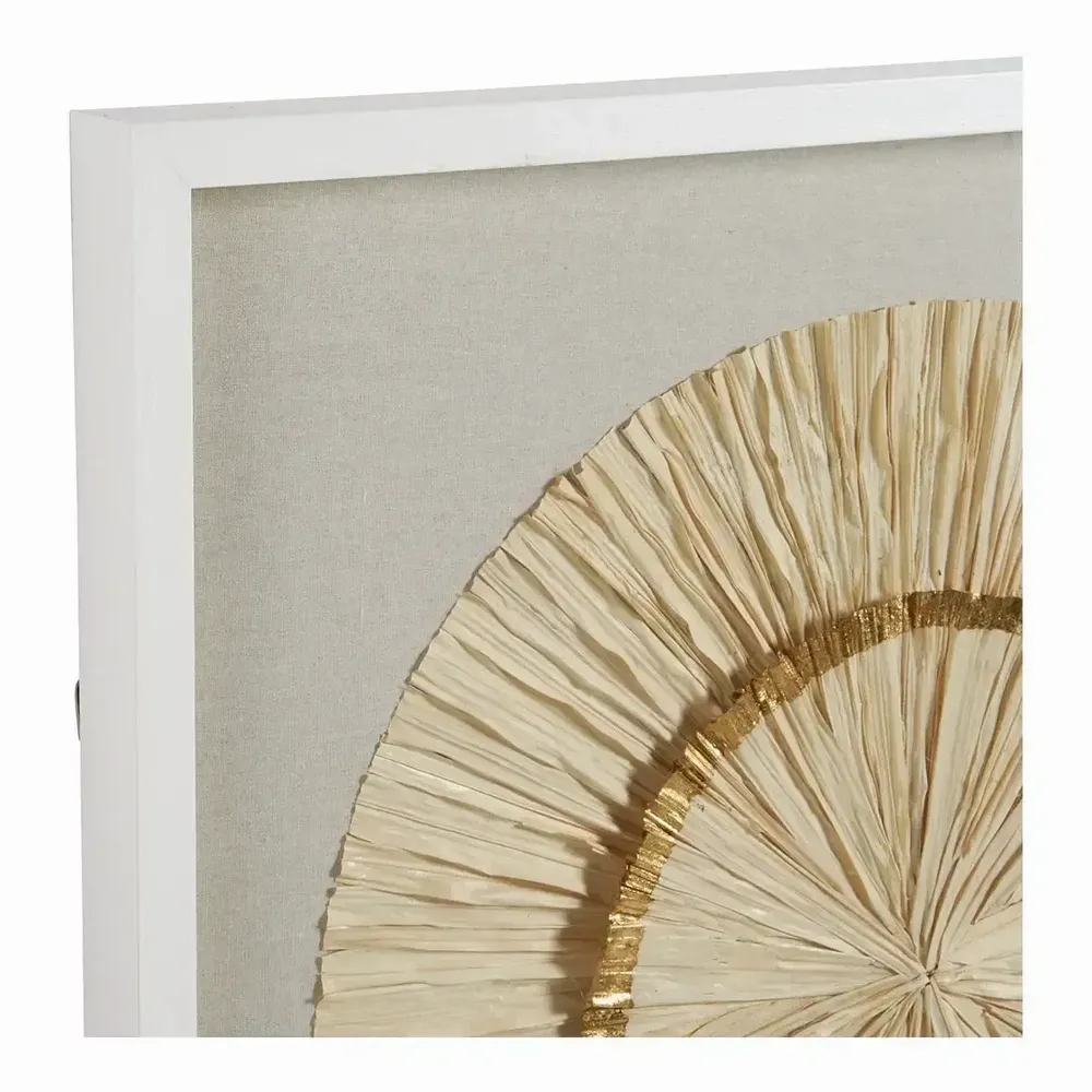 Paintings - ROSACE wall decoration ecru and gold pleated palm leaves 80x80 - BLANC D'IVOIRE