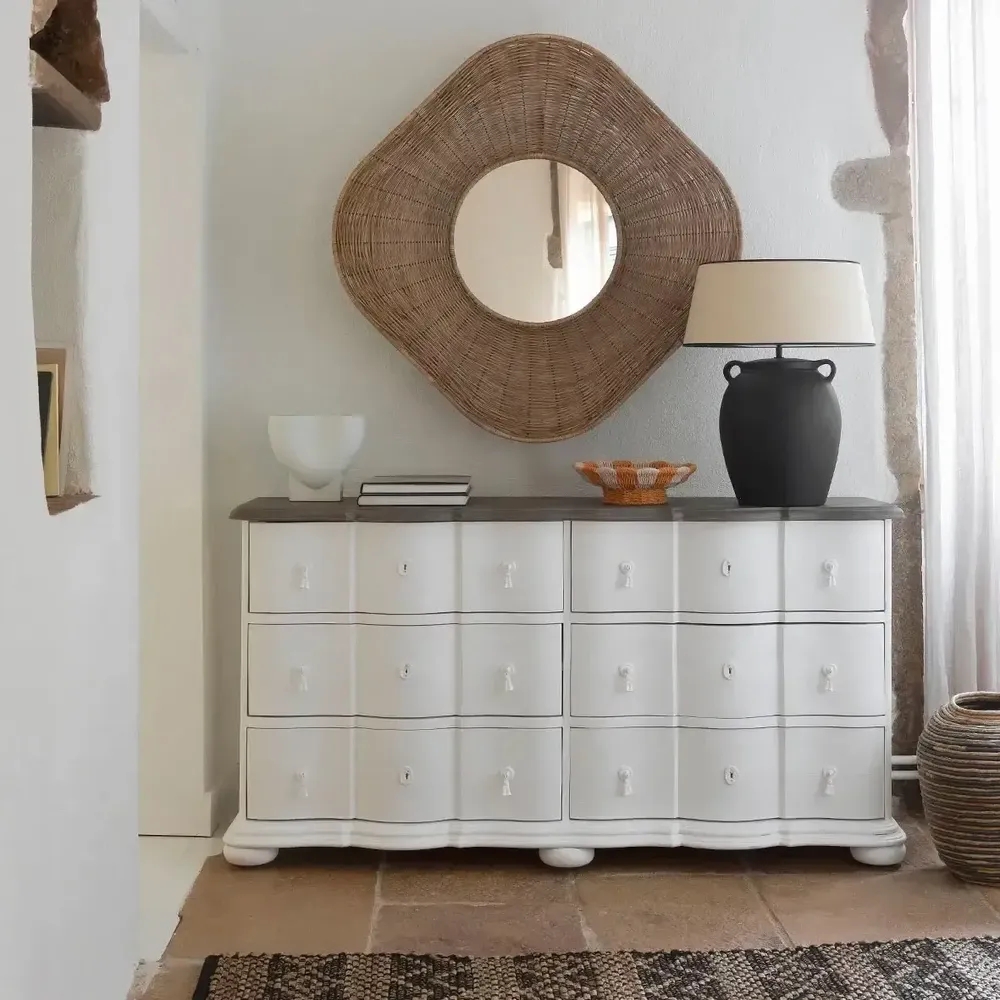 Mirrors - ISIS mirror natural rattan and metal 100x5x100 - BLANC D'IVOIRE