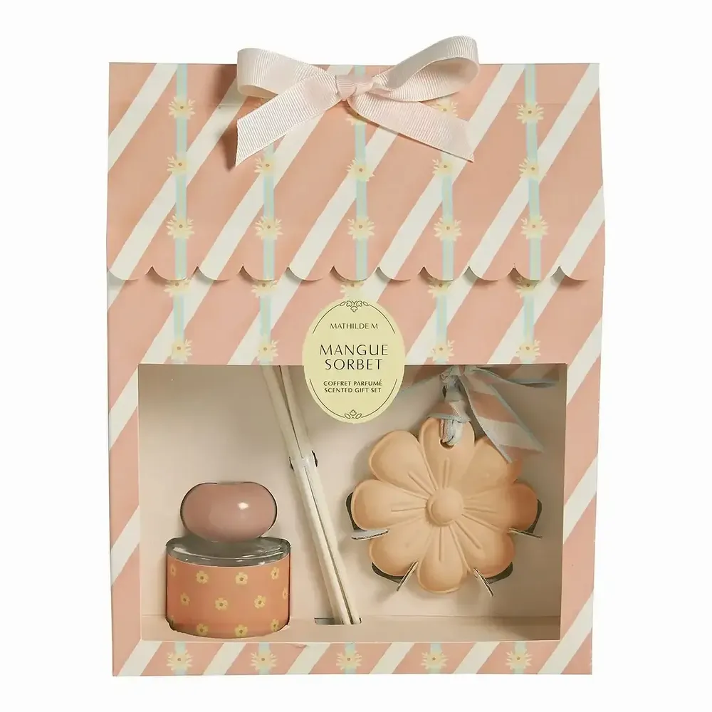 Caskets and boxes - 40 ml perfume diffuser box and Bain de Soleil decor - Mango Sorbet - MATHILDE M.
