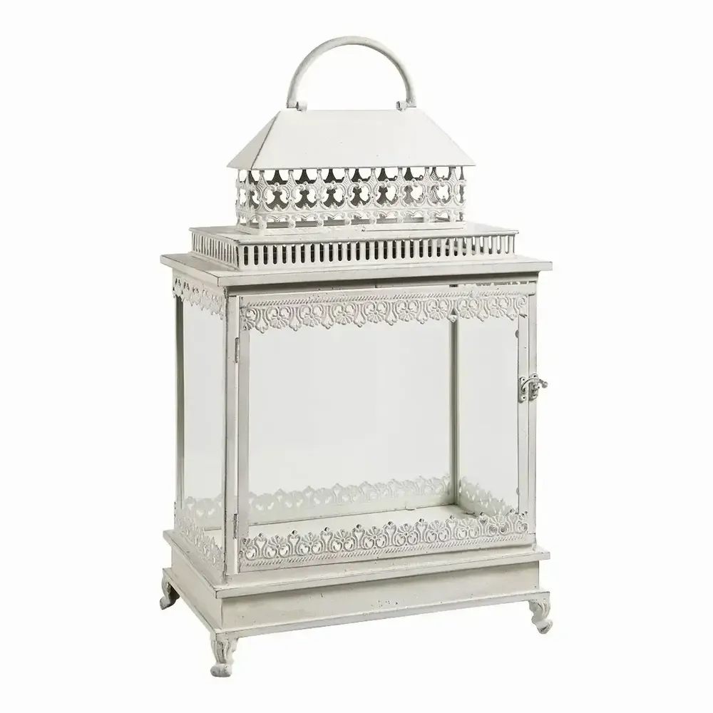 Bougeoirs et photophores  - Lanterne Marie en métal blanc 37 x 22,5 x 56 cm - MATHILDE M.