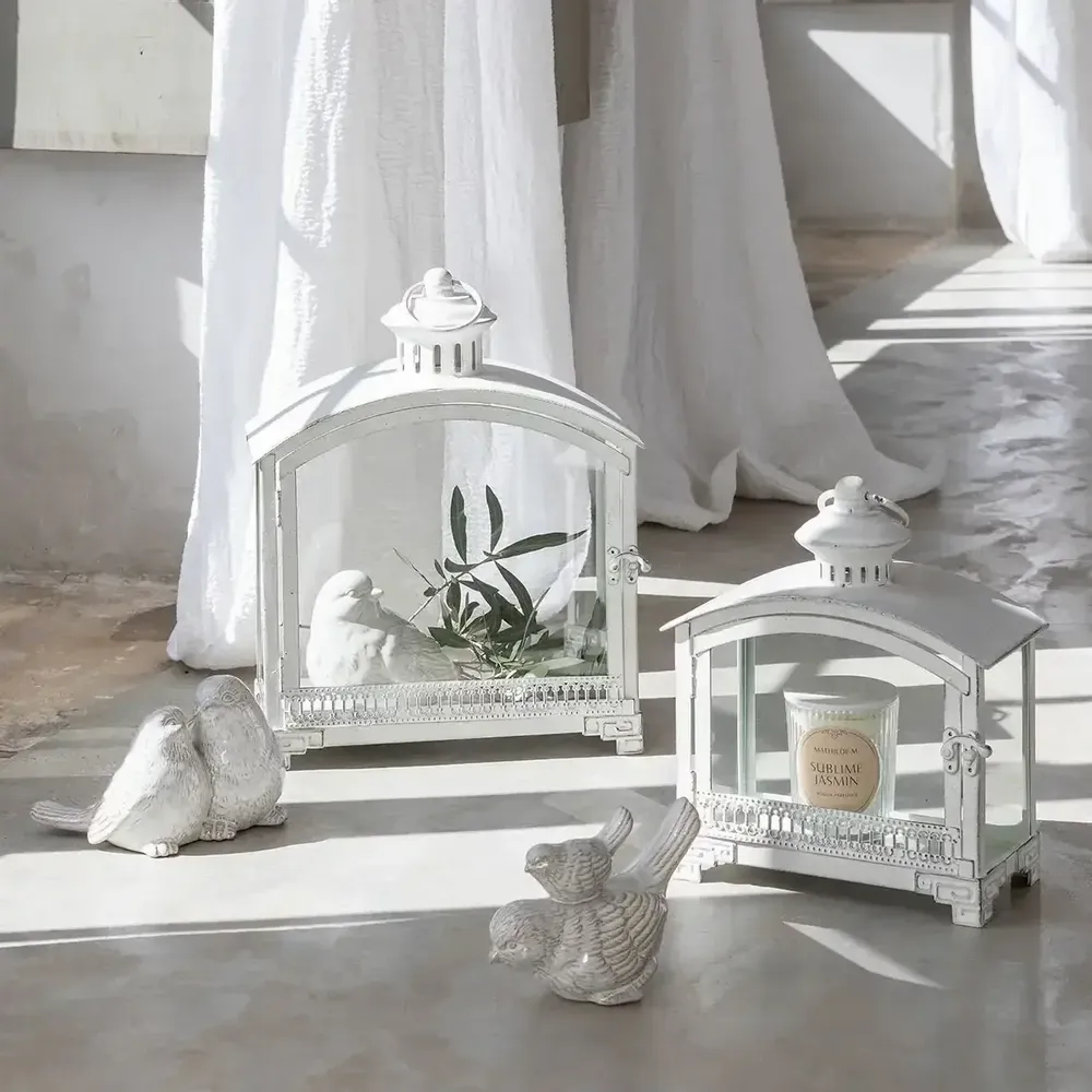Candlesticks and candle holders - Marie lantern in white metal 28 x 15.5 x 33 cm - MATHILDE M.