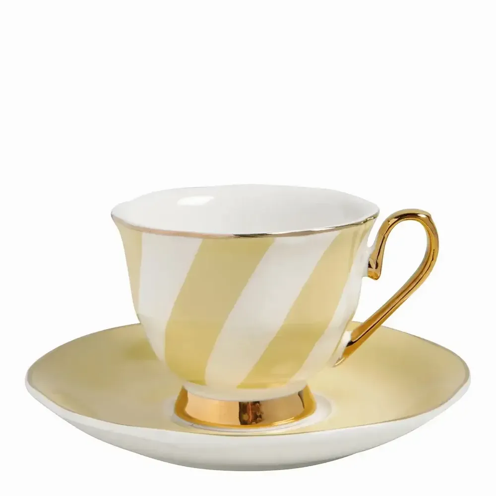 Mugs - Madame de Récamier pastel striped coffee cup and saucer - 3 assorted - MATHILDE M.