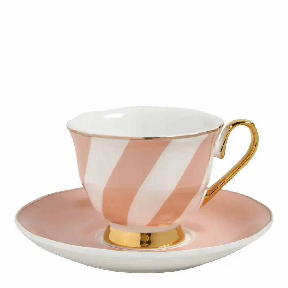 Mugs - Madame de Récamier pastel striped coffee cup and saucer - 3 assorted - MATHILDE M.