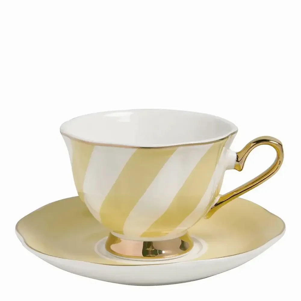 Tasses et mugs - Tasse à thé et sous-tasse Madame de Récamier rayures pastel - 3 assorties - MATHILDE M.