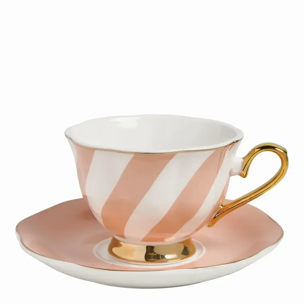 Tasses et mugs - Tasse à thé et sous-tasse Madame de Récamier rayures pastel - 3 assorties - MATHILDE M.