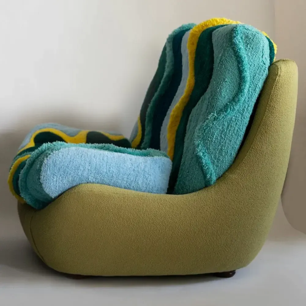 Fauteuils - Grand fauteuil Atlantis en laine naturelle verte/jaune par Vintola - TULESTE FACTORY