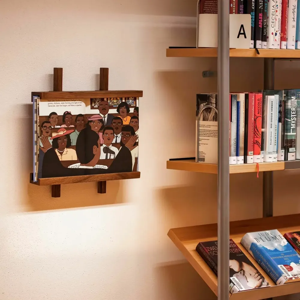 Bookshelves - Wall-Mounted Adjustable Display Frame, Walnut Wood - GUARDAMI