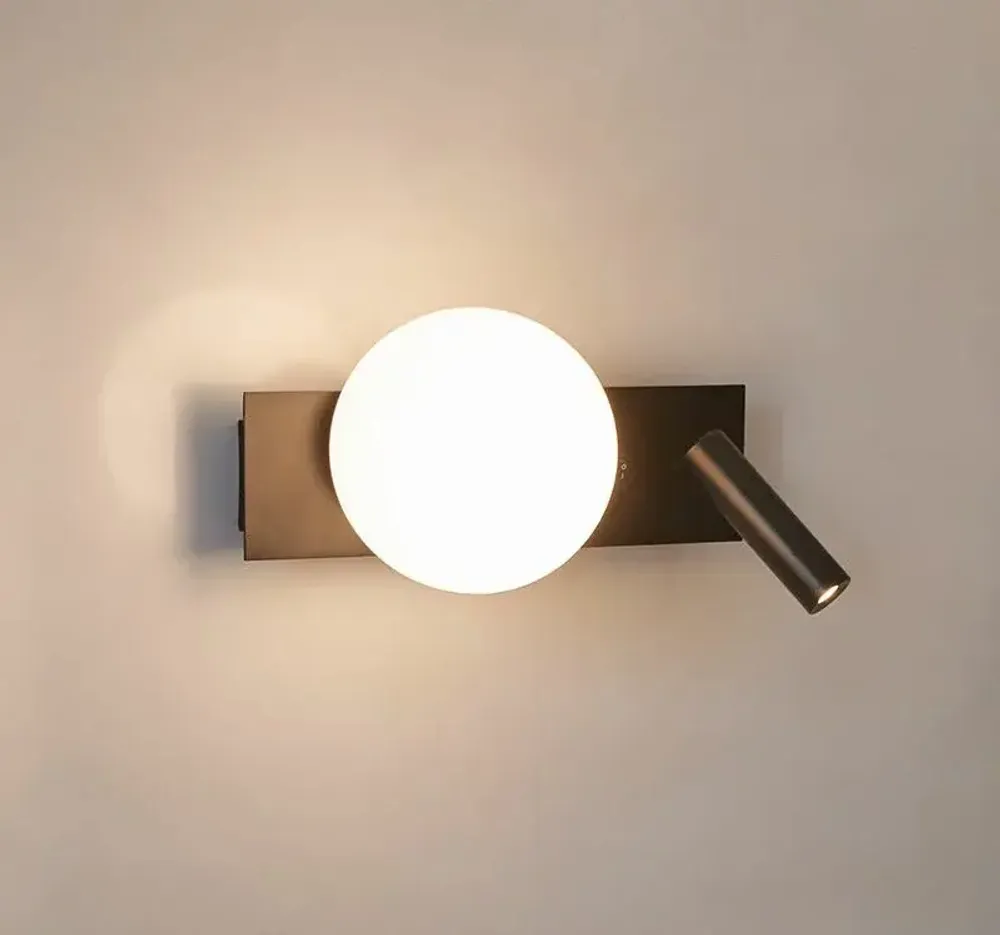 Appliques - GLOS applique murale slim horizontal avec lecteur en noir - LUXCAMBRA