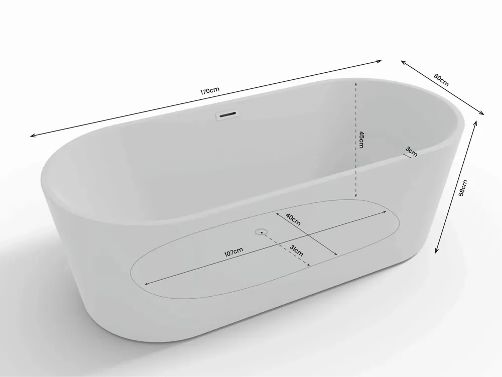 Bathtubs - Freestanding Oval Bathtub JADE L. 170 x W. 80 cm, by SPALINA - SPALINA