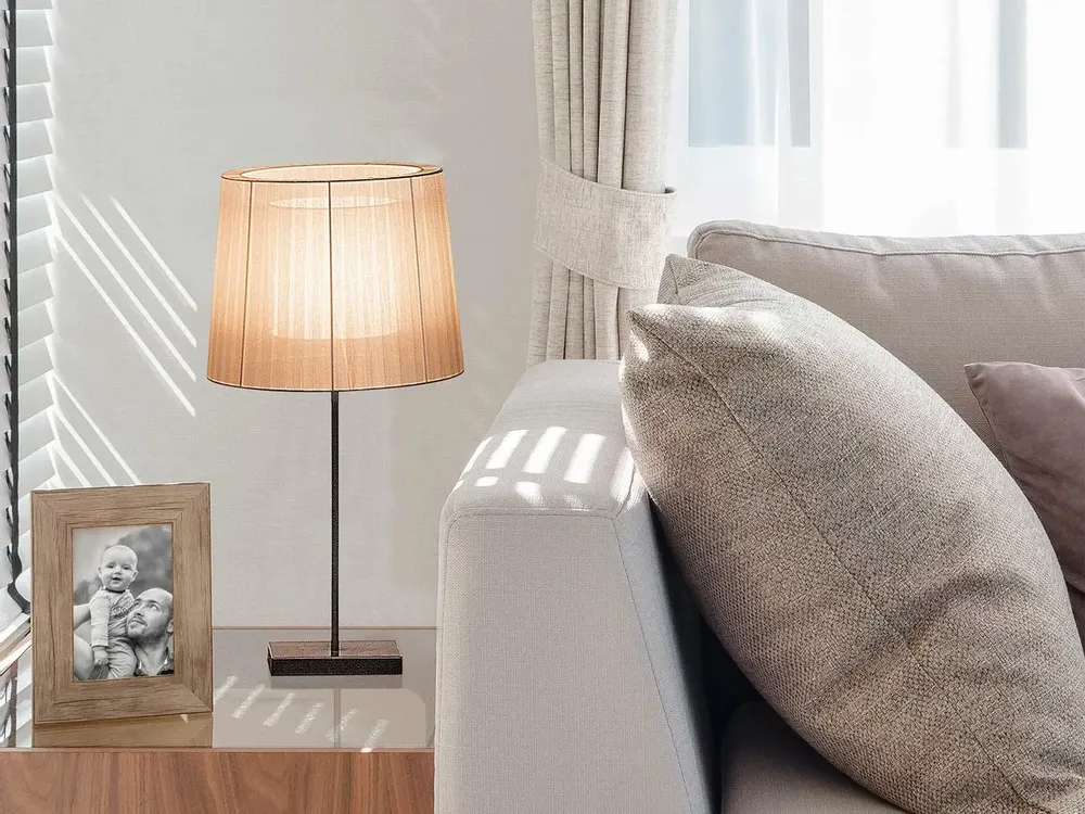 Lampes de table - INDIANA lampe à poser avec abat-jour d'organza beige - LUXCAMBRA