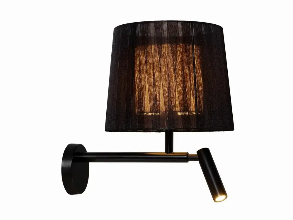 Wall lamps - INDIANA wall lamp with reader, black organza shade - LUXCAMBRA