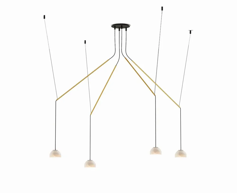Hanging lights - ABSIDIOLA mini moving hanging lamp with 4 alabaster/ceramic shades - LUXCAMBRA