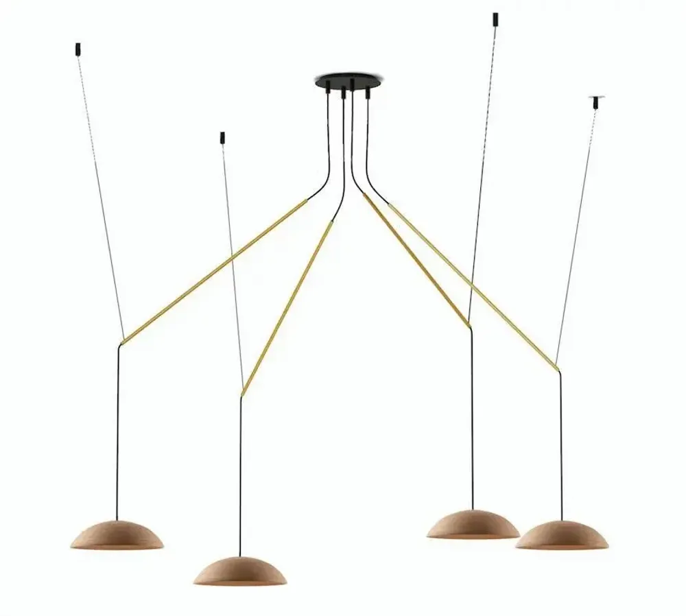 Hanging lights - ABSIDIOLA moving hanging lamp with 4 plato ceramic shades - LUXCAMBRA