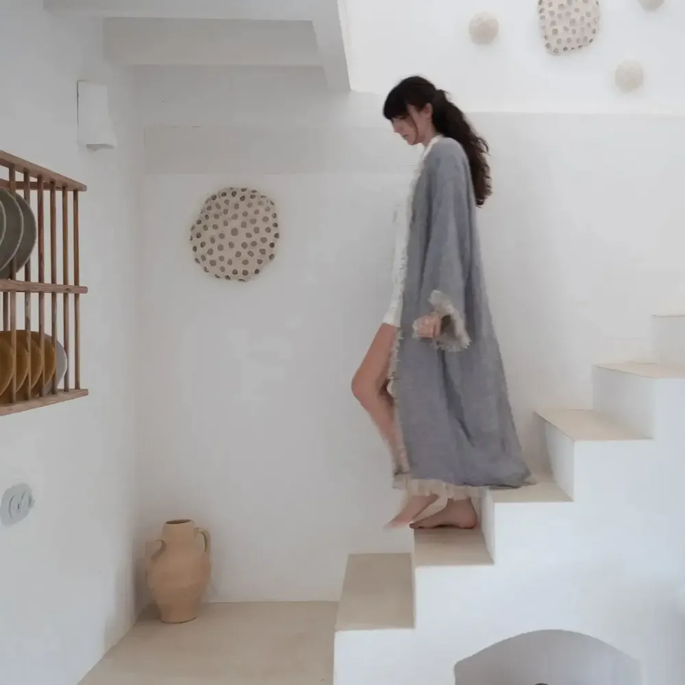 Homewear - Kimono en double gaze de lin GRACE longueur 120 cm - BED AND PHILOSOPHY