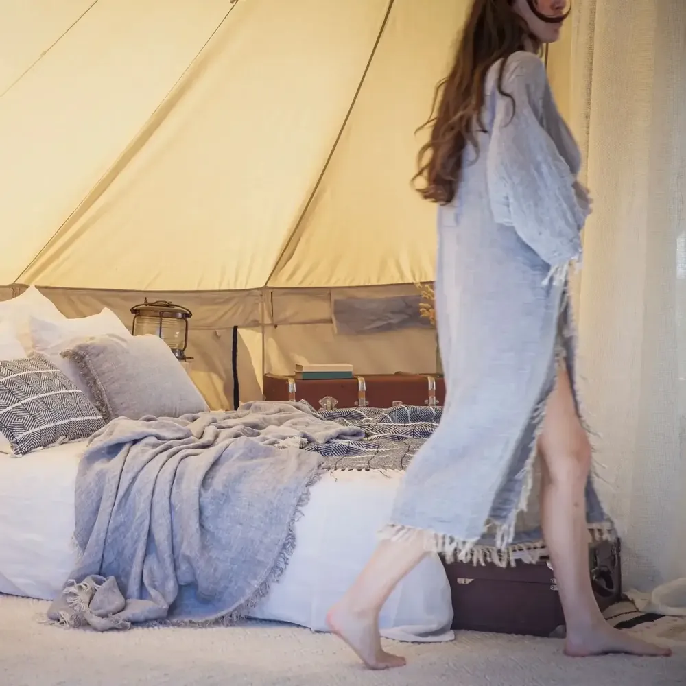 Homewear - Kimono en double gaze de lin GRACE longueur 120 cm - BED AND PHILOSOPHY