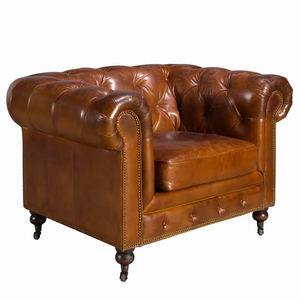 Fauteuils - Fauteuil Chester en cuir brun cognac - ANGEL CERDÁ