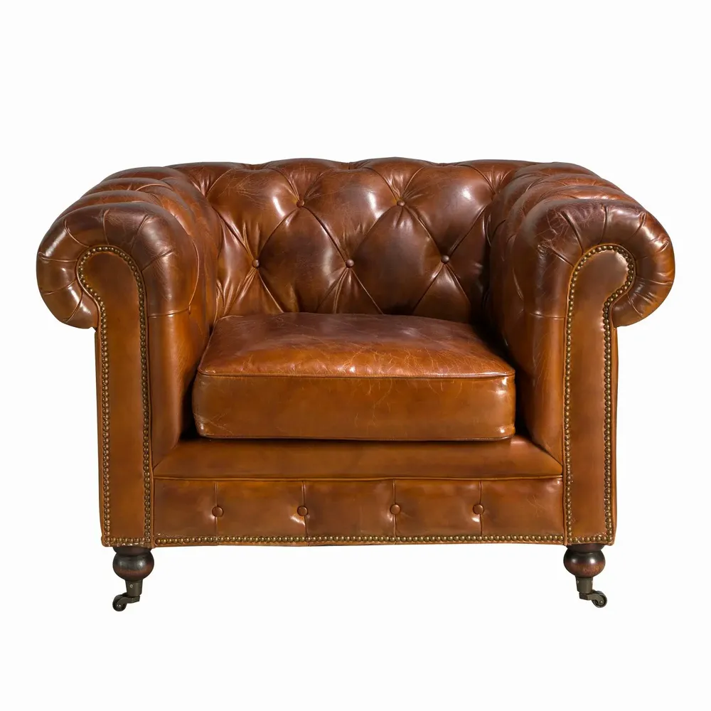 Fauteuils - Fauteuil Chester en cuir brun cognac - ANGEL CERDÁ