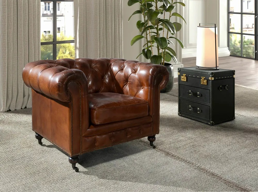 Fauteuils - Fauteuil Chester en cuir brun cognac - ANGEL CERDÁ