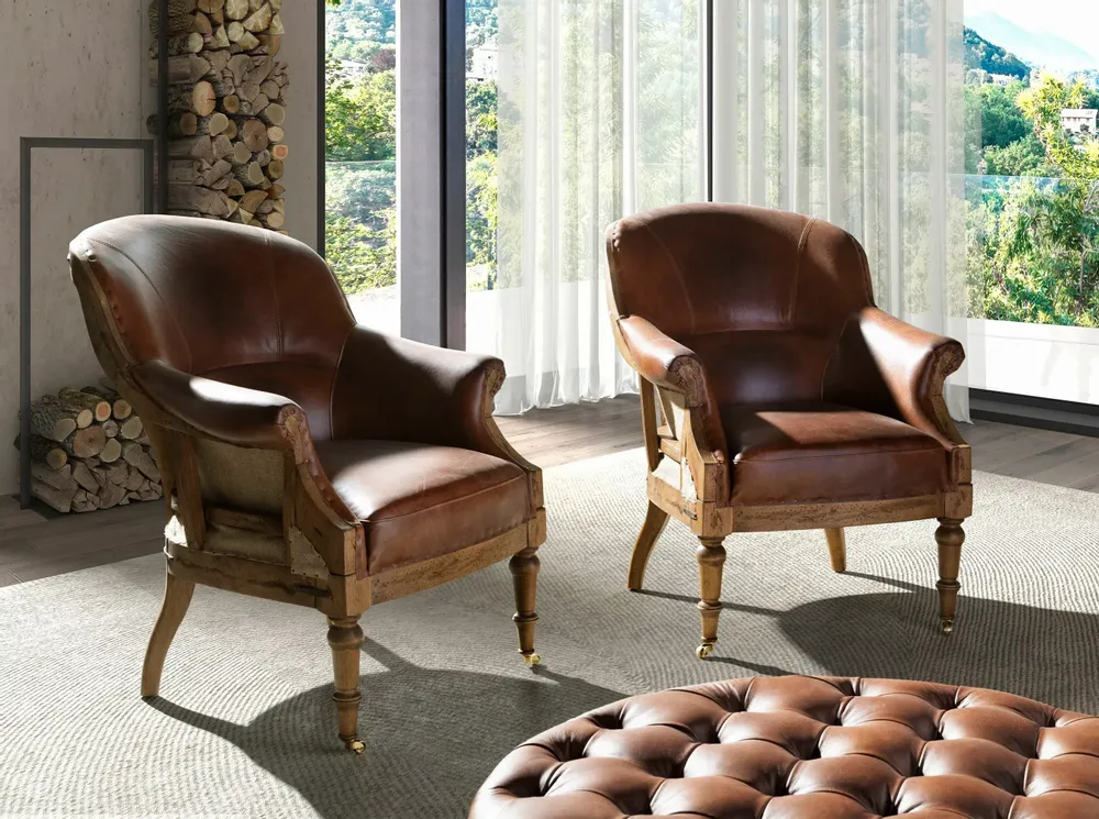 Armchairs - Cognac brown leather armchair - ANGEL CERDÁ