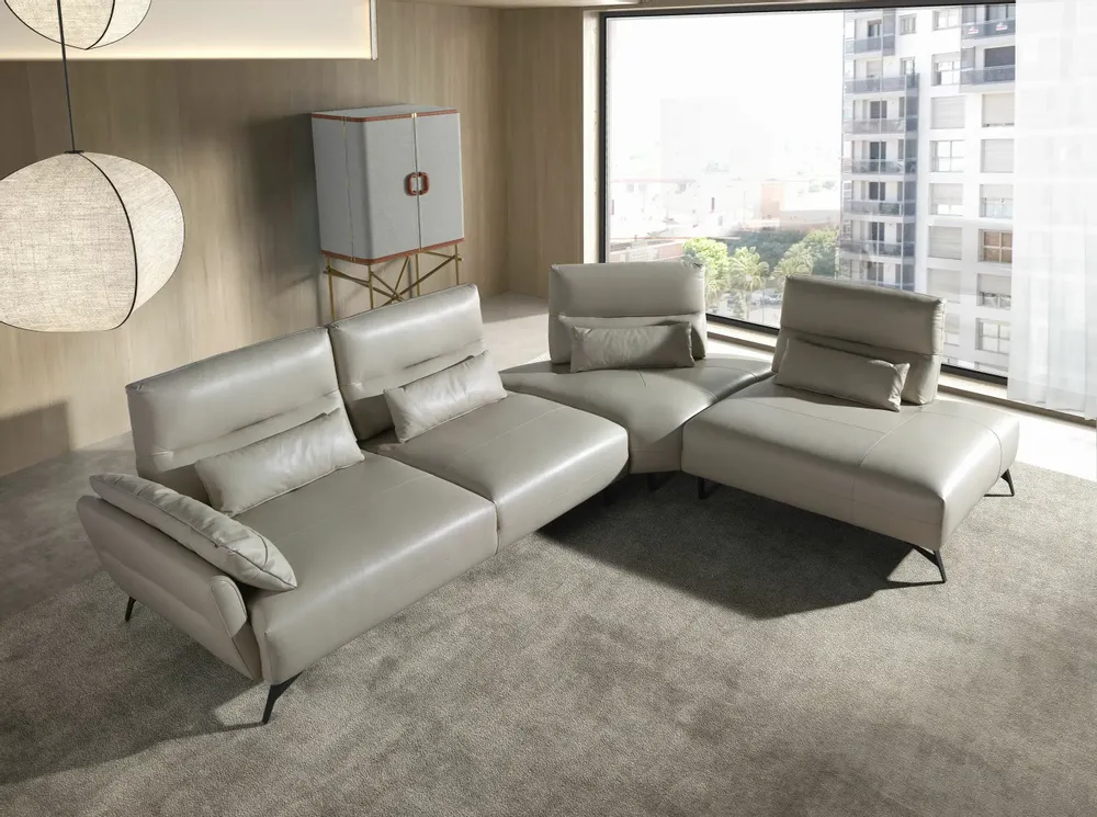 Sofas - Right chaise longue sofa sand leather - ANGEL CERDÁ