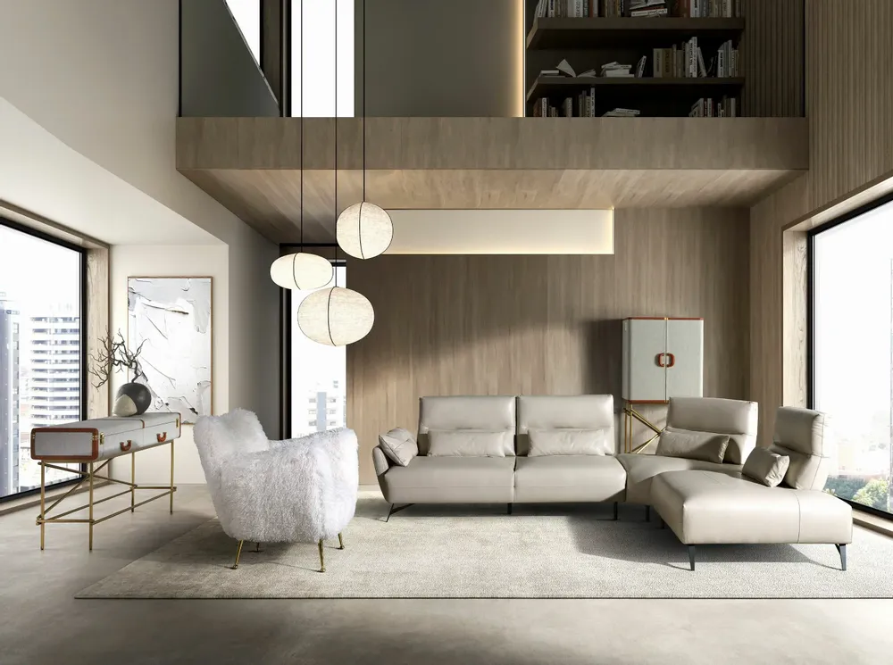 Sofas - Right chaise longue sofa sand leather - ANGEL CERDÁ