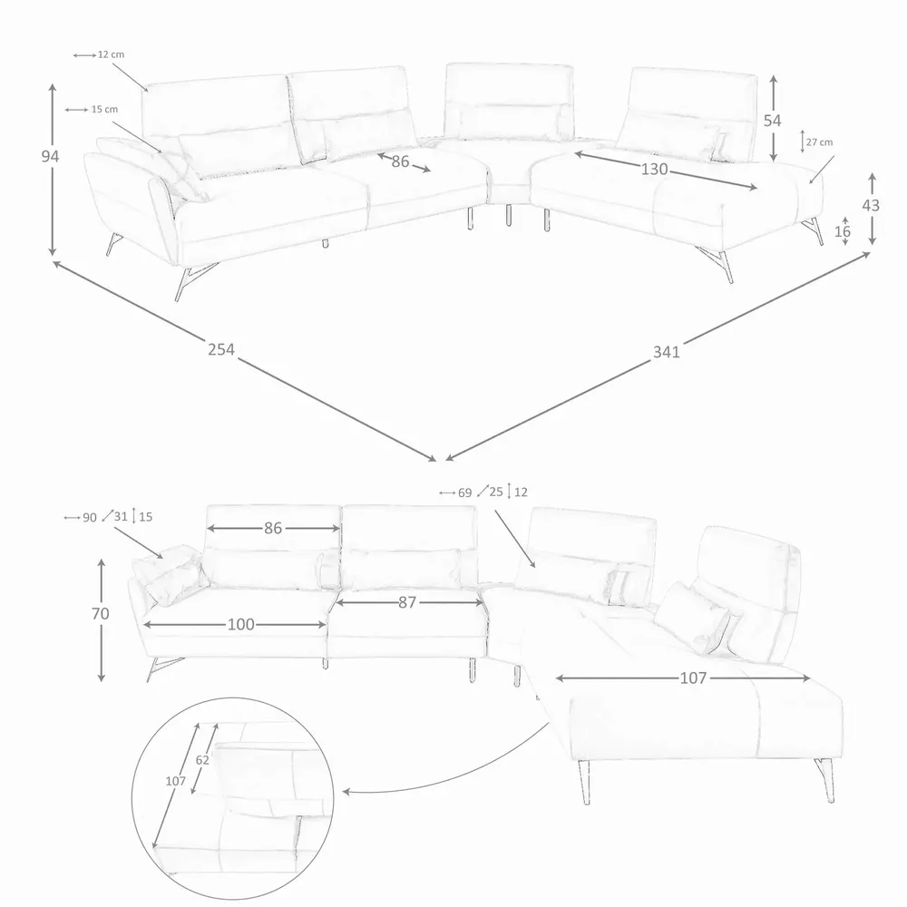 Sofas - Right chaise longue sofa sand leather - ANGEL CERDÁ