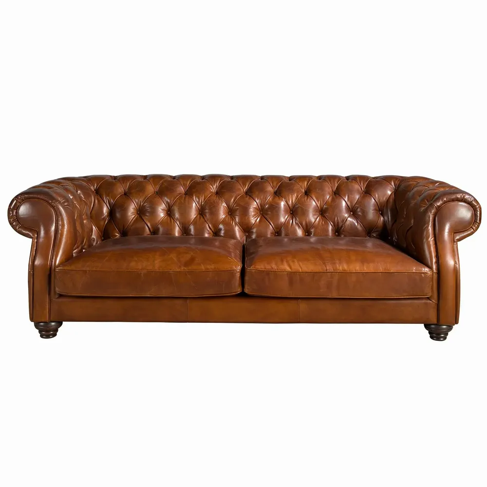 Sofas - 3 seater chester sofa in cognac brown leather - ANGEL CERDÁ