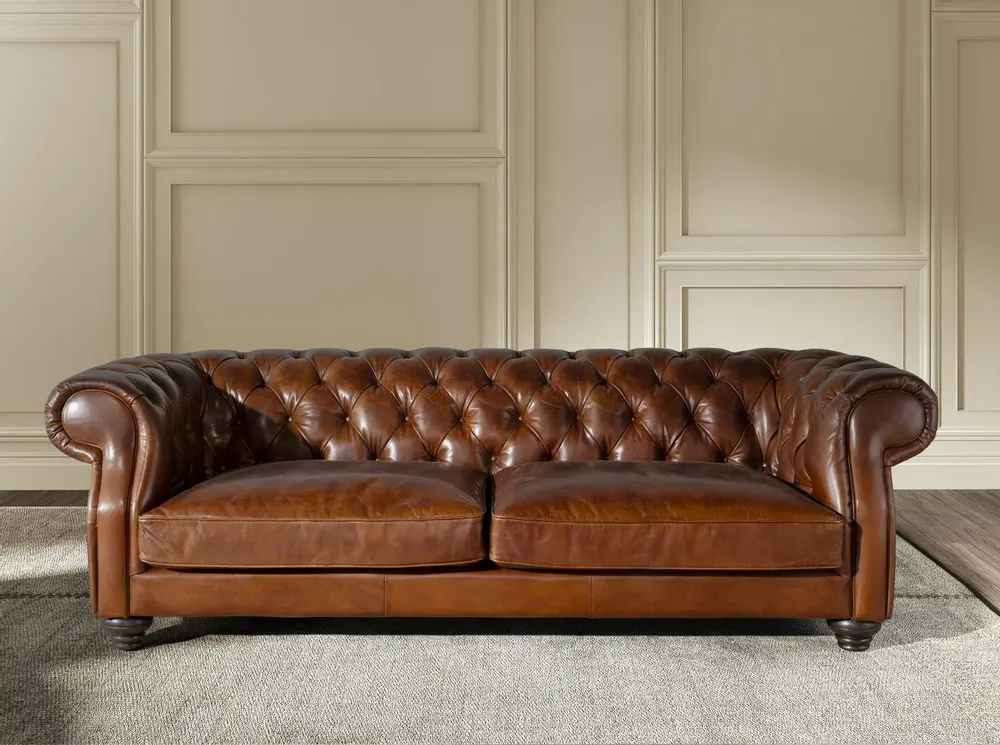 Sofas - 3 seater chester sofa in cognac brown leather - ANGEL CERDÁ