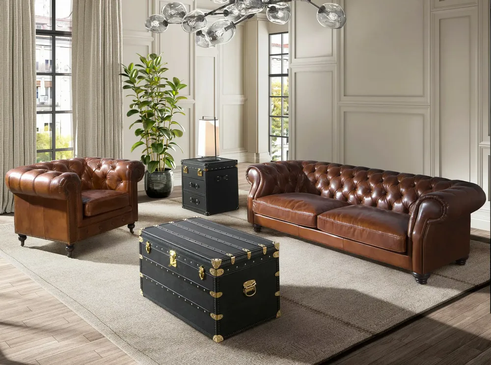 Sofas - 3 seater chester sofa in cognac brown leather - ANGEL CERDÁ