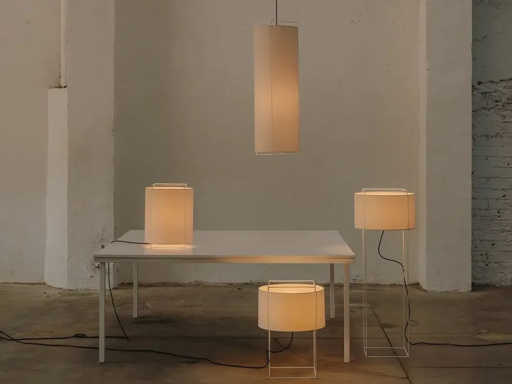 Suspensions - Lampe suspendue LEWIT de 106 cm avec abat-jour en cotonet - LUXCAMBRA