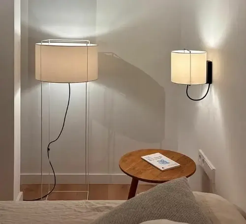 Wall lamps - LEWIT wall lamp in black or white and cotonet lampshade - LUXCAMBRA