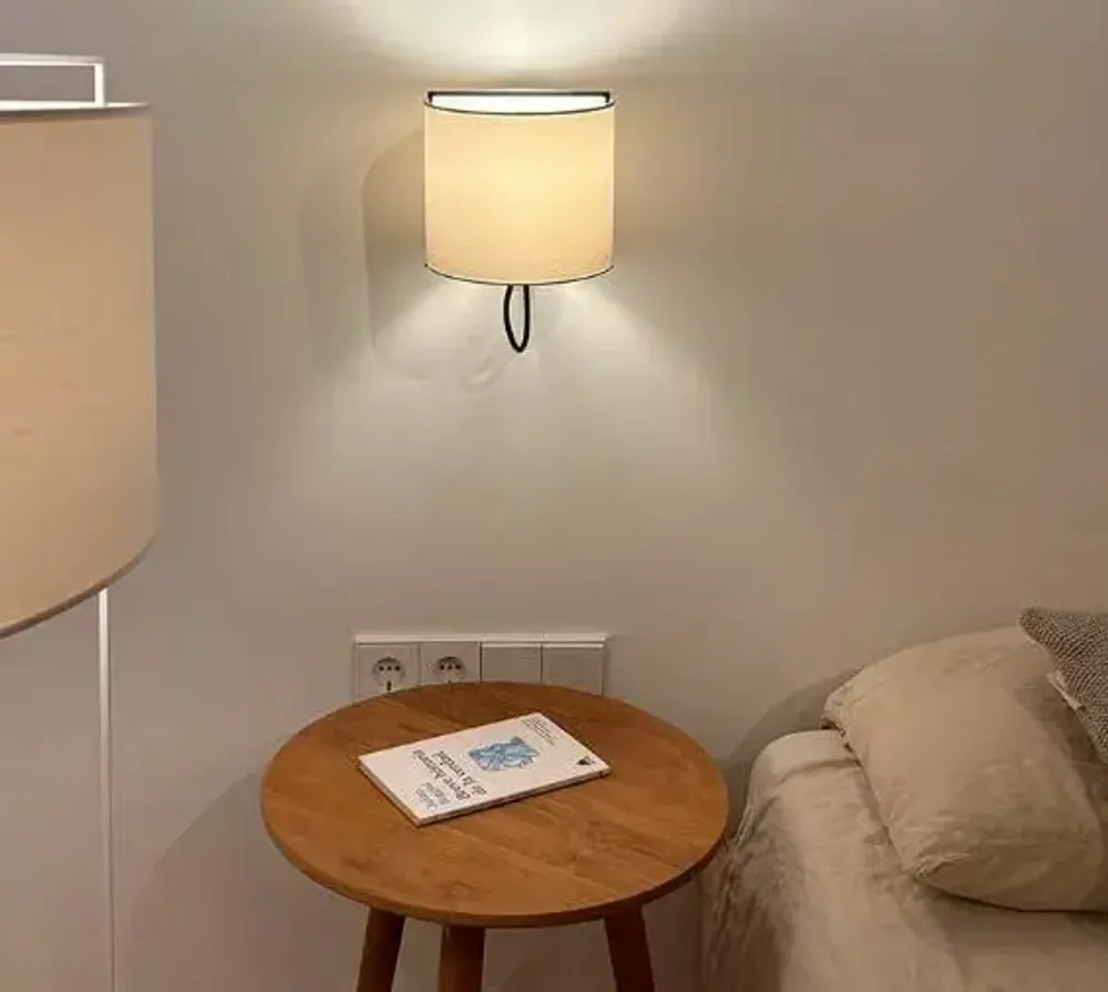 Wall lamps - LEWIT wall lamp in black or white and cotonet lampshade - LUXCAMBRA