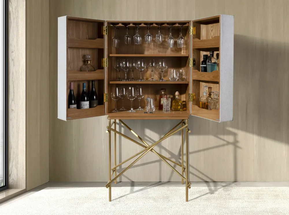 Buffets - Buffet haut, tissu, noyer et acier poli doré - ANGEL CERDÁ