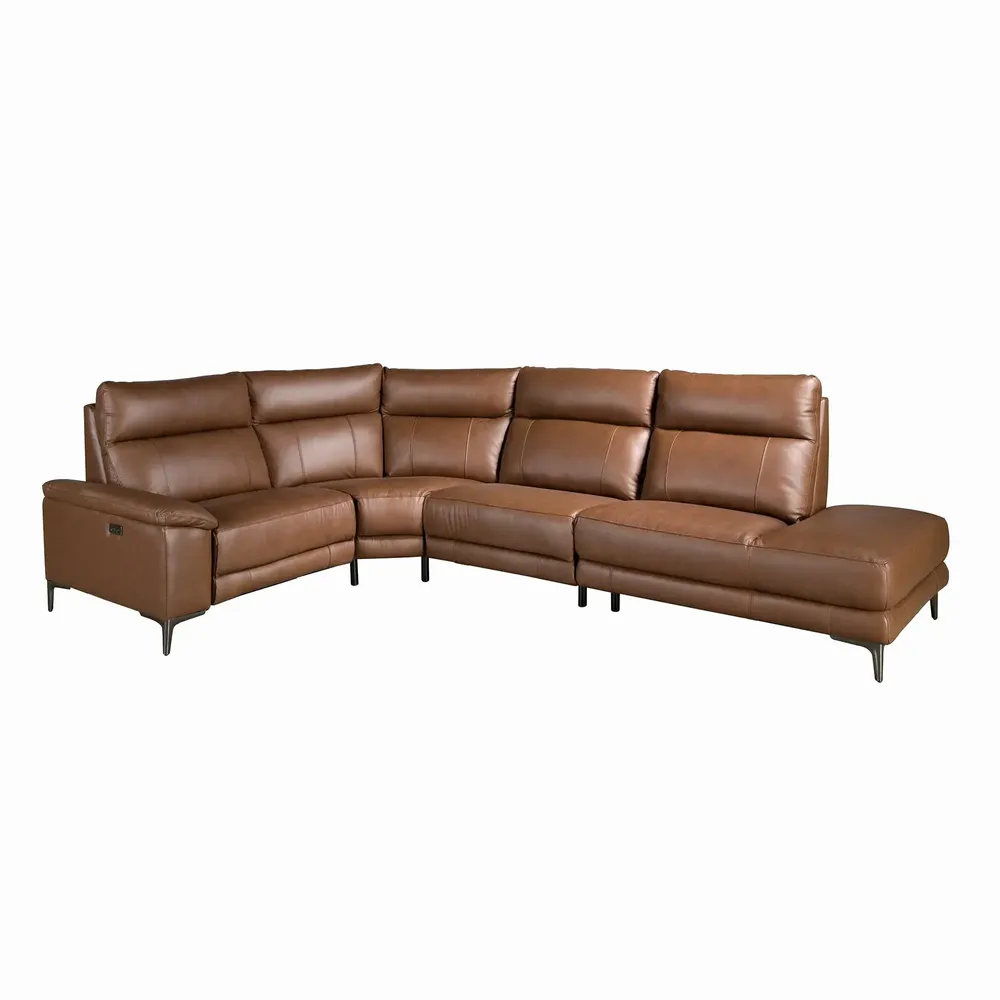 Sofas - Right chaise longue relaxation sofa in tobacco brown leather - ANGEL CERDÁ