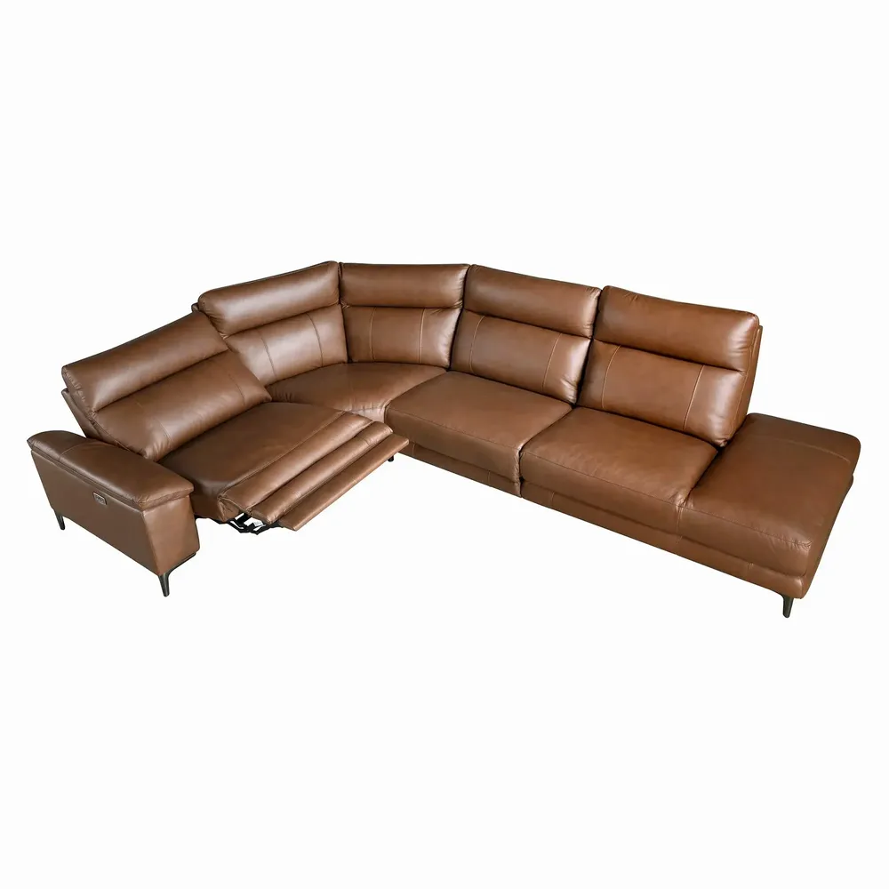 Sofas - Right chaise longue relaxation sofa in tobacco brown leather - ANGEL CERDÁ