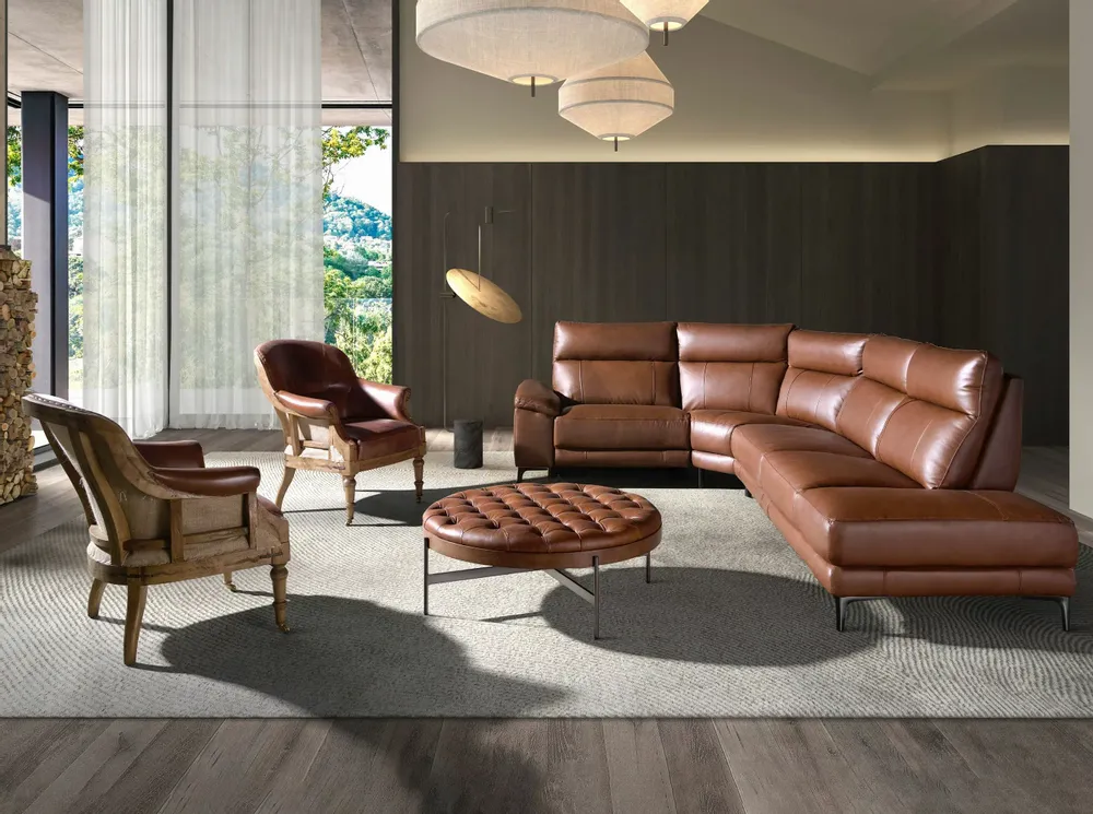 Sofas - Right chaise longue relaxation sofa in tobacco brown leather - ANGEL CERDÁ