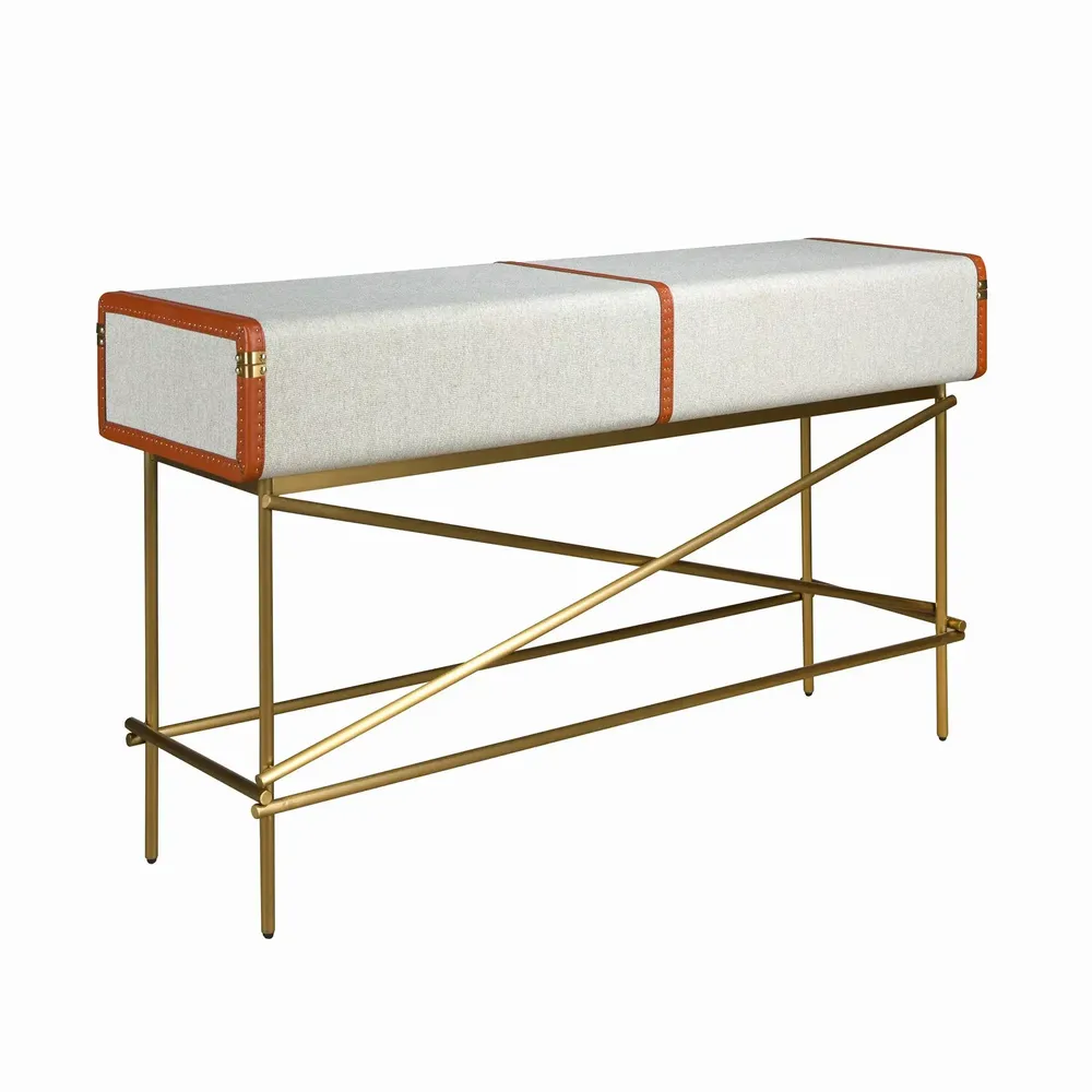 Consoles - Table console rectangulaire, tissu, noyer et acier poli doré - ANGEL CERDÁ