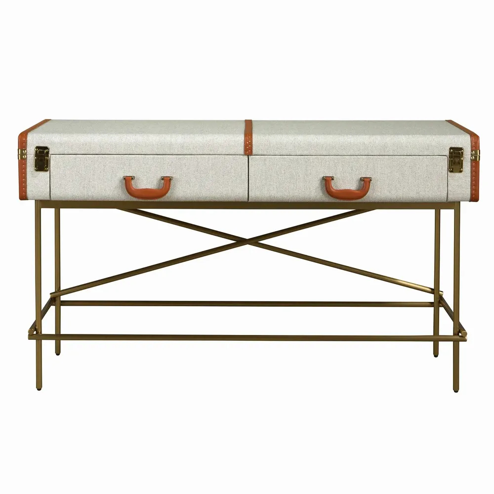 Consoles - Table console rectangulaire, tissu, noyer et acier poli doré - ANGEL CERDÁ