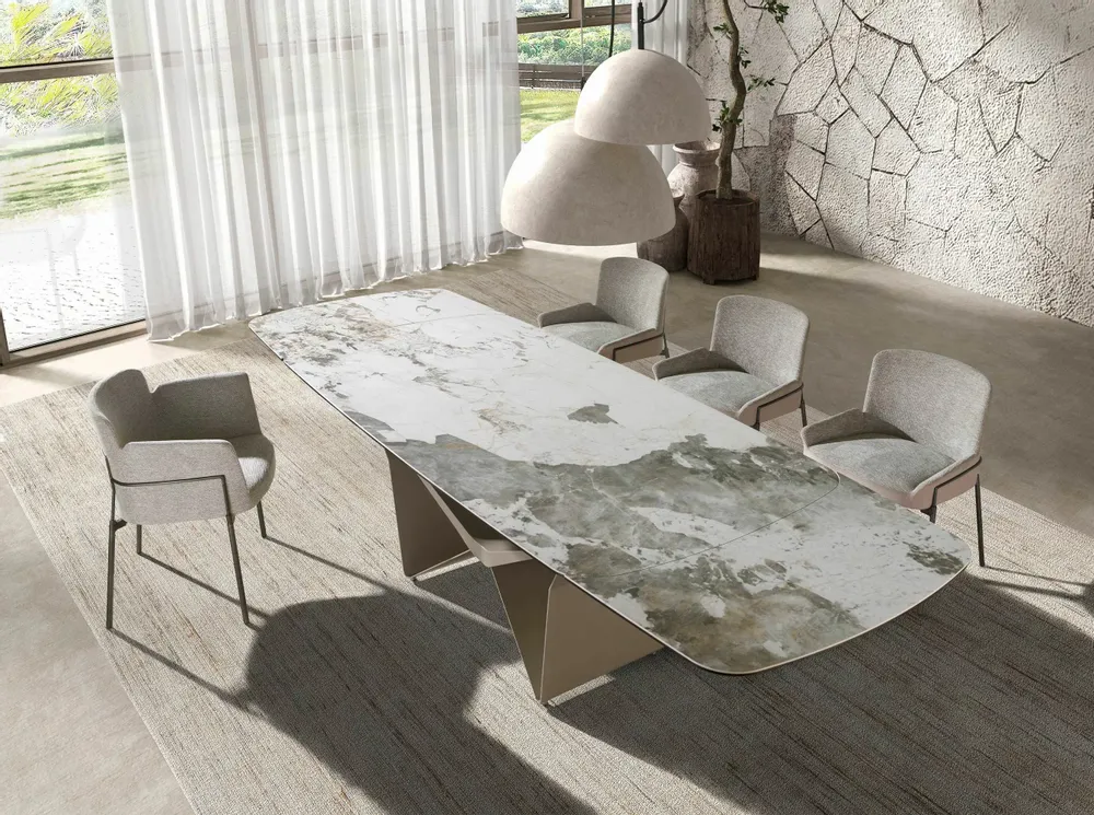 Tables Salle à Manger - Table à manger extensible ovale en forme de baril en marbre porcelaine - ANGEL CERDÁ