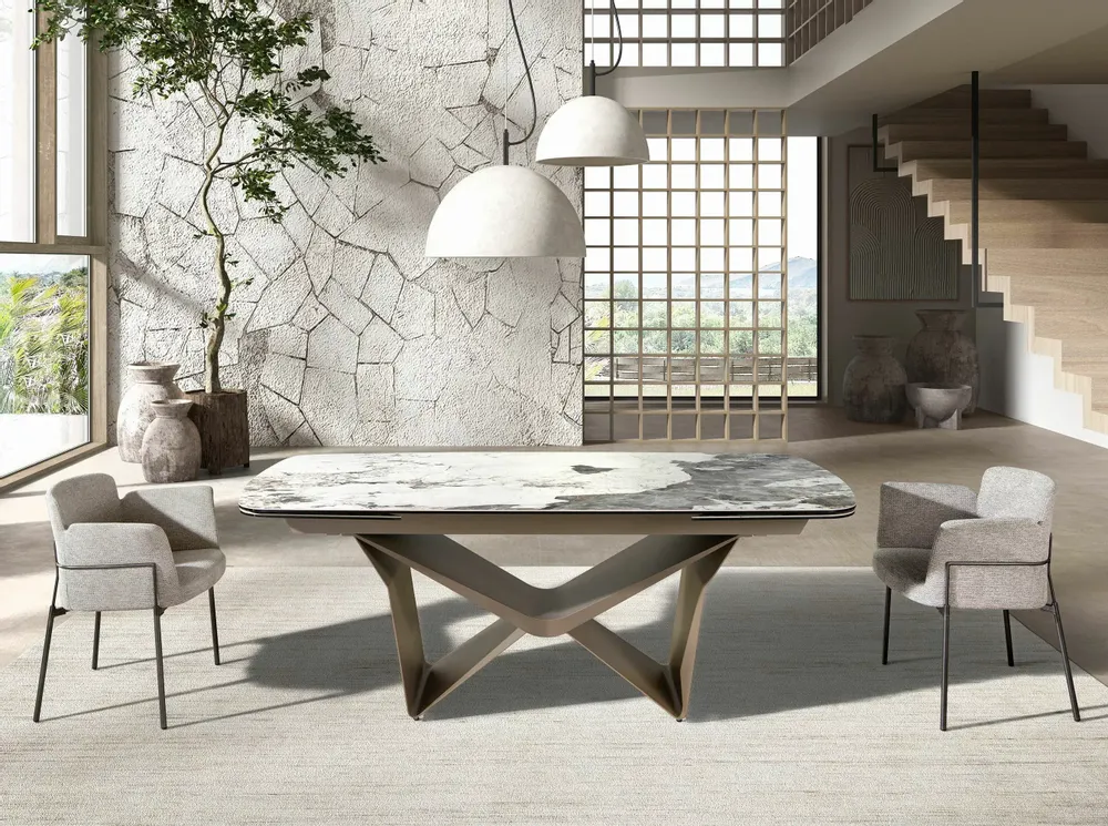 Tables Salle à Manger - Table à manger extensible ovale en forme de baril en marbre porcelaine - ANGEL CERDÁ